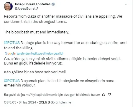 AB’den işgalcilerin Nusayrat saldırılarına şiddetle kınama: Kan gölüne bir an önce son verilmeli