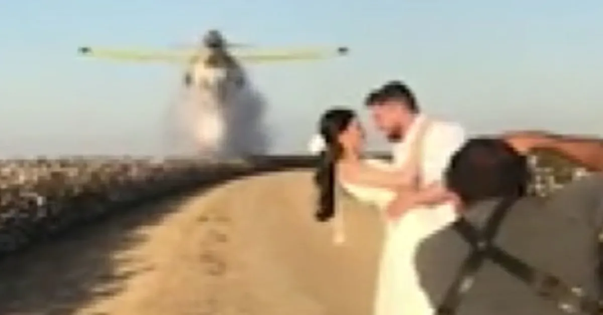 Ölümcül düğün fotoğrafı! Yangın söndürme uçağı...