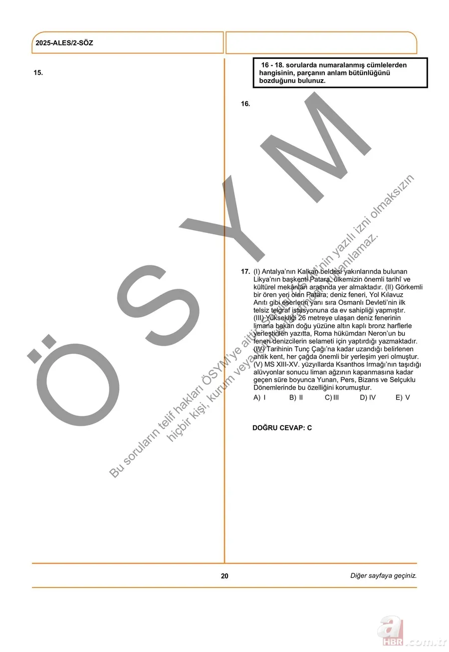 ALES/2 2025 A-B-C-D soru cevap kitapçığı EKRANI | ALES kitapçığı yayınlandı mı? Sonuçları kaç yıl geçerli? 10