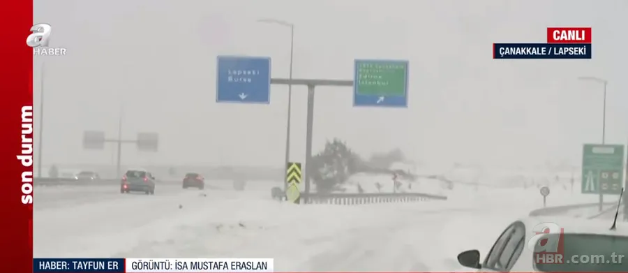Çanakkale'de yoğun kar ve tipi! Buz pistine dönen yolda zorlu yayın... A Haber muhabiri Tayfun Er son durumu aktardı 12