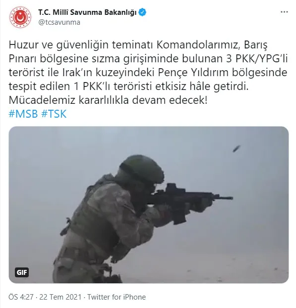 Son dakika | Milli Savunma Bakanlığı duyurdu! 4 PKK'lı terörist etkisiz hale getirildi - 1
