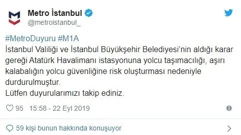 Atatürk Havalimanı'na metro seferleri durduruldu - 1