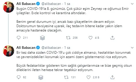 Son dakika: Koronavirüse yakalanan DEVA Partisi Genel Başkanı Ali Babacan tedavisine hastanede devam edecek - 1