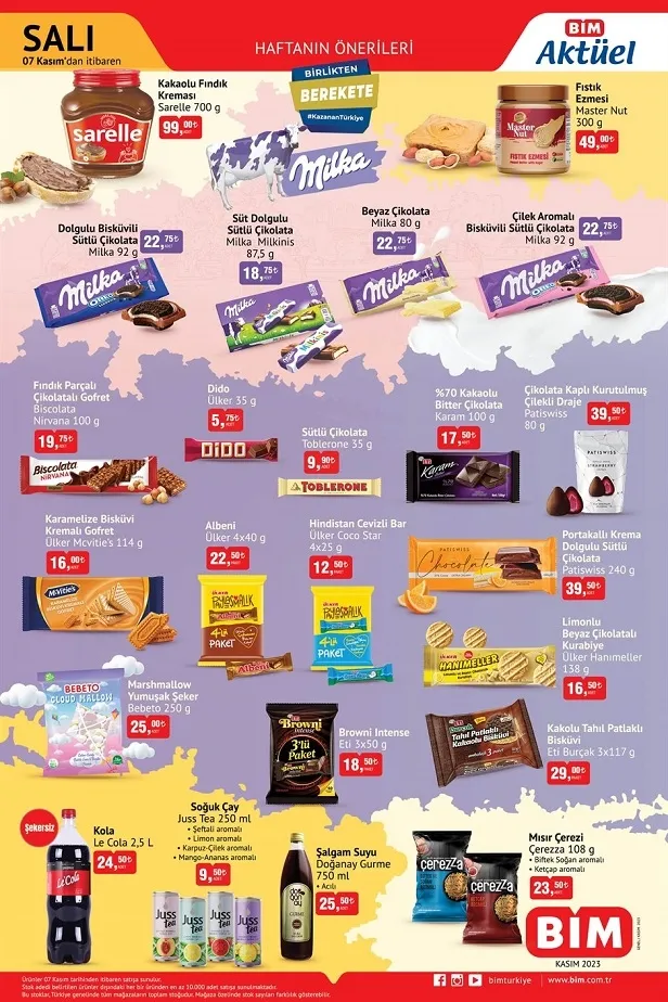 7 Kasım BİM aktüel ürünler kataloğu yayınladı! BİM afişinde 1,5 kg tost peyniri 219 TL’den, süt 22,75 TL’den, dev kağıt havlu 45 TL’den satılacak