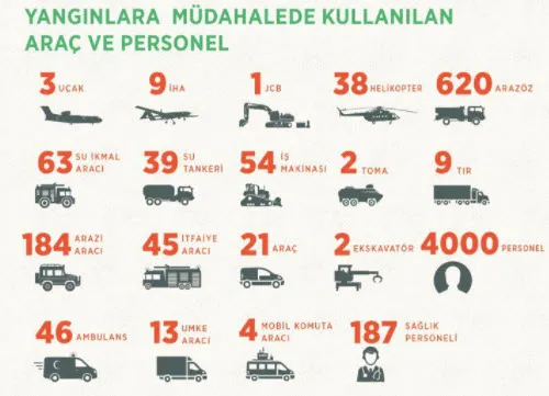 Yangınlara karşı ne kadar araç ve personel çalışıyor? Manavgat Didim Bodrum Milas'taki yangınlarda kaç kişi çalışıyor? - 5