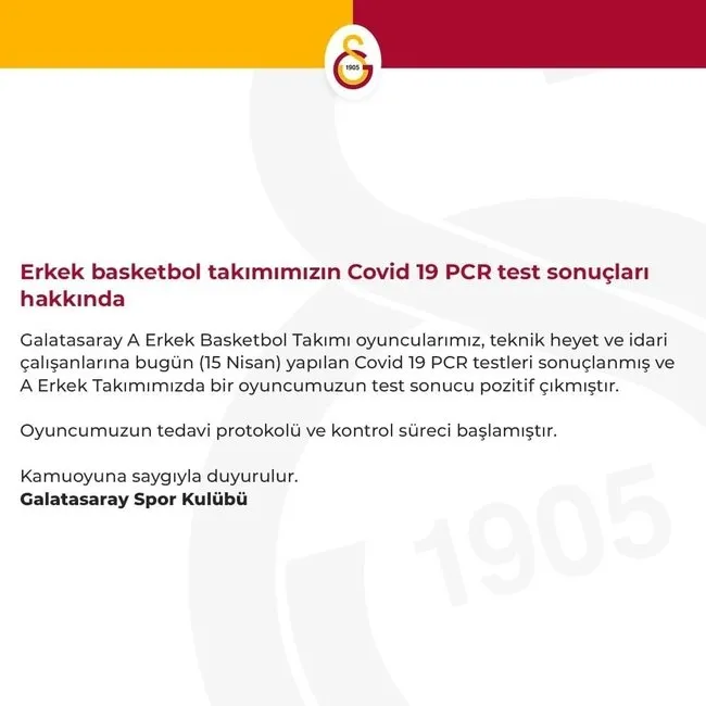 Galatasaray'dan Covid-19 açıklaması! 1 ismin daha test sonucu pozitif çıktı - 1