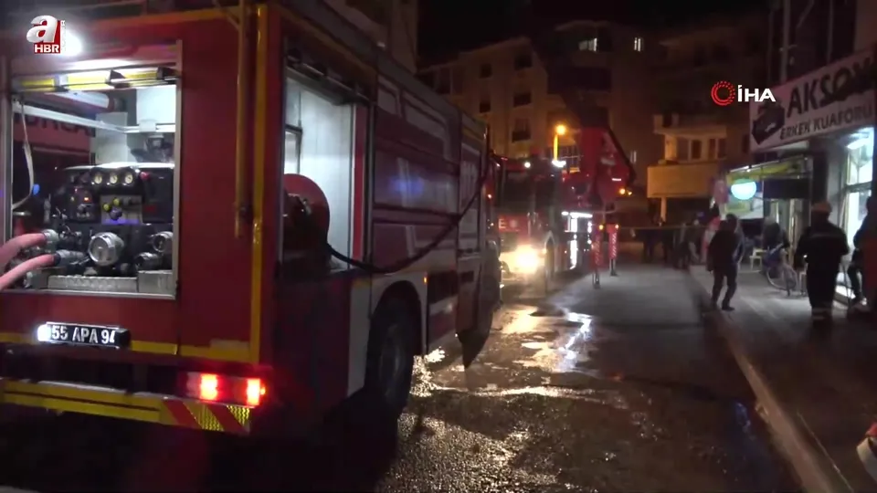 Bafra’da 7 katlı binanın çatısında yangın