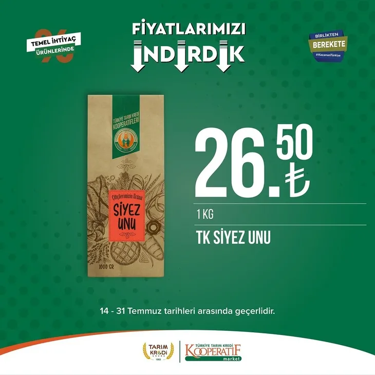 Tarım Kredi Market indirimlerinde son 6 gün! Katalogda yok yok! Çamaşır deterjanı 99.90, Ayçiçek yağı 36.90, Süzme peynir 64.90, zeytin 57.90 TL...