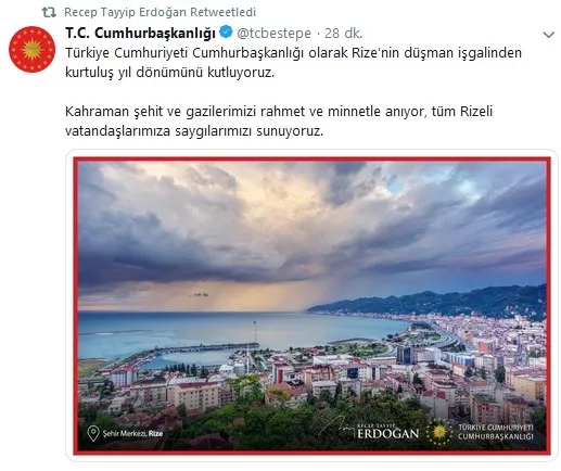 Son dakika: Başkan Erdoğan Rize'nin kurtuluş yıl dönümünü kutladı - 1