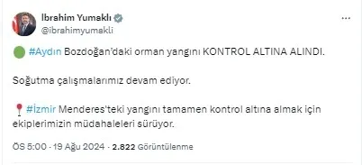 Tarım ve Orman Bakanı Yumaklı'nın X hesabından yaptığı paylaşım.