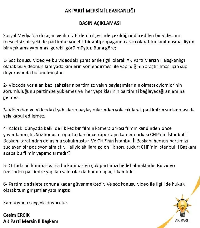 AK Parti Mersin İl Başkanlığı kurgu görüntüler için harekete geçti! 'CHP'nin İstanbul İl Başkanı acaba bu filmin yapımcısı mıdır?' - 4