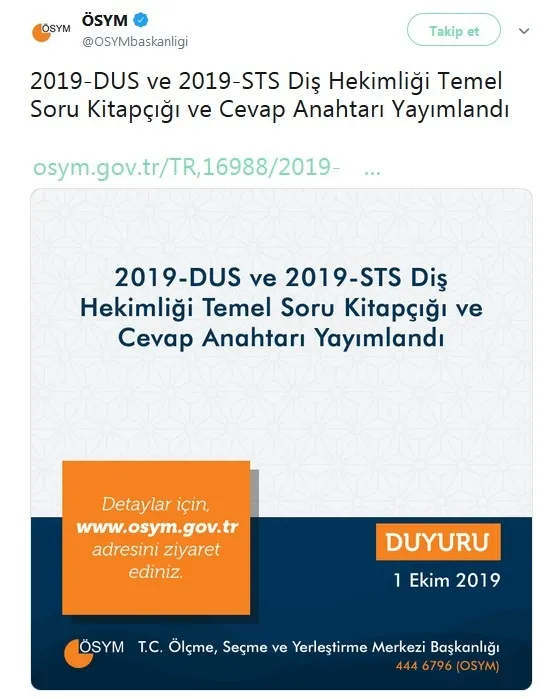 Son dakika: 2019-DUS ve 2019-STS Diş Hekimliği soru kitapçığı ve cevap anahtarı yayımlandı - 1