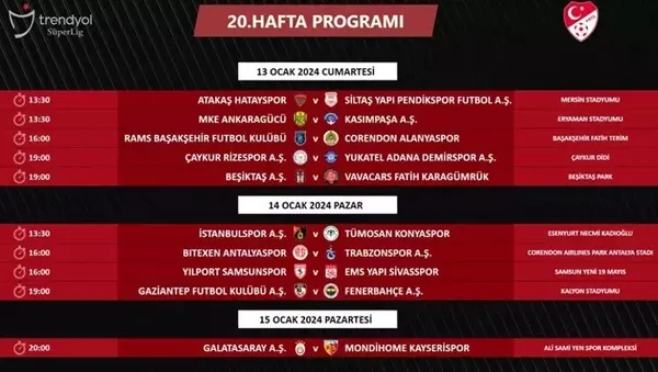 Süper Lig'de 16. 19. ve 20. haftaların programları belli oldu - 3