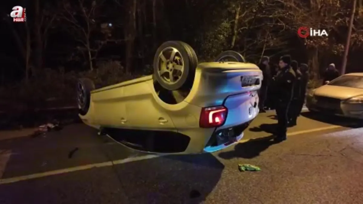 Beykoz'da otomobil takla attı