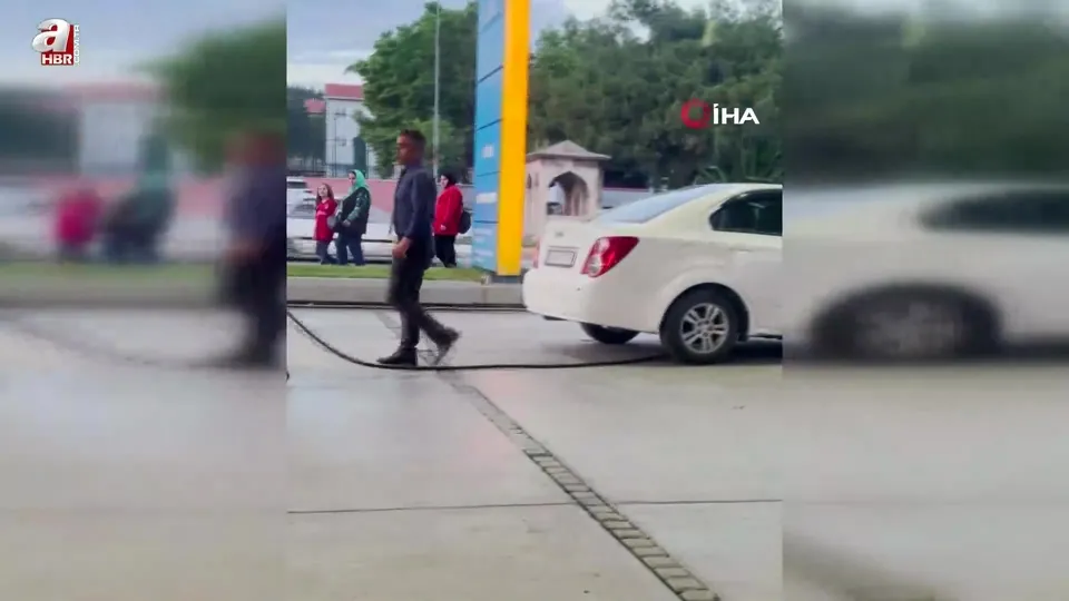 Benzin pompasını aracının üzerinde unuttu!