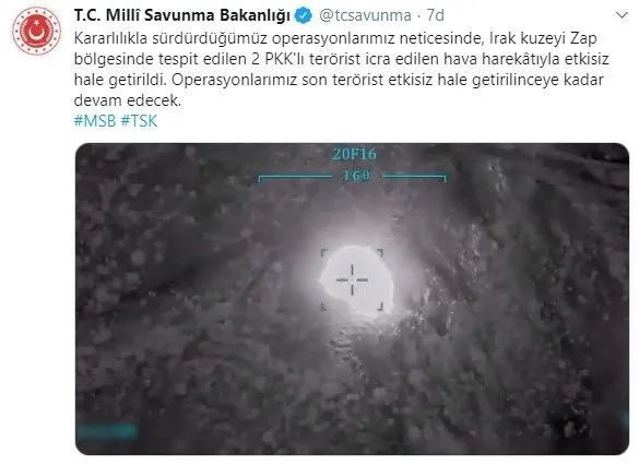Son dakika: MSB: Zap’ta 2 PKK’lı öldürüldü
