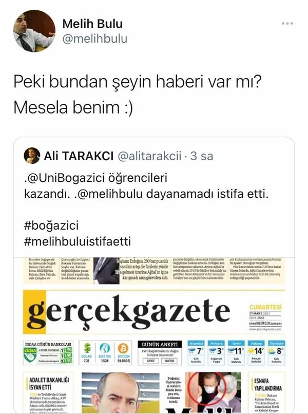Boğaziçi Üniversitesi Rektörü Prof. Dr. Melih Bulu’dan istifa ettiği iddialarına yalanlama
