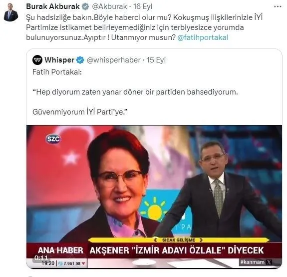 Fatih Portakal Meral Akşener 2 gün sonra CHP’ye yanaşacak dedi İYİ Parti cephesi küplere bindi: Mesleki ahlak yoksunu