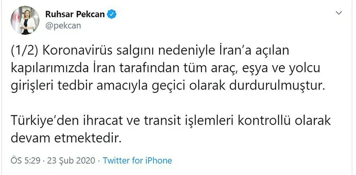 Son dakika: Ticaret Bakanı Pekcan: Türkiye'den İran'a ihracat ve transit işlemleri kontrollü devam ediyor - 1