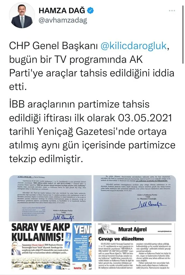 AK Parti Genel Başkan Yardımcısı Hamza Dağ’dan tekziplenmiş yalan haberi sürdüren Kemal Kılıçdaroğlu’na sert tepki