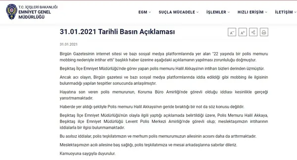 SON DAKİKA HABERİ: Emniyet Genel Müdürlüğünden "mobbing nedeniyle intihar" haberine yalanlama! - 2
