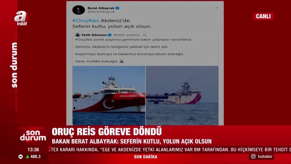 Son dakika: Hazine ve Maliye Bakanı Berat Albayrak’tan Oruç Reis Paylaşımı