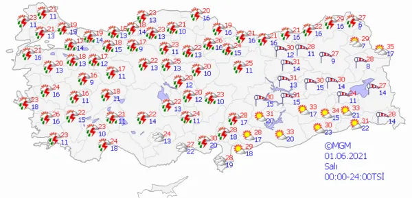 1622476066752.png Meteoroloji'den çok sayıda il için son dakika şiddetli sağanak yağış uyarısı! İstanbul Ankara İzmir'de yağmur yağacak mı? İşte hava durumu... - 6