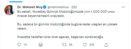 Son dakika: Ticaret Bakanı Mehmet Muş duyurdu: 1.000.000'uncu ihracat beyannamesini onayladık - 1
