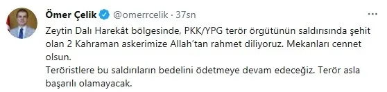 Zeytin Dalı Harekât bölgesinde kalleş saldırı: 2 Mehmetçik şehit oldu! En az 3 PKK'lı öldürüldü - 5