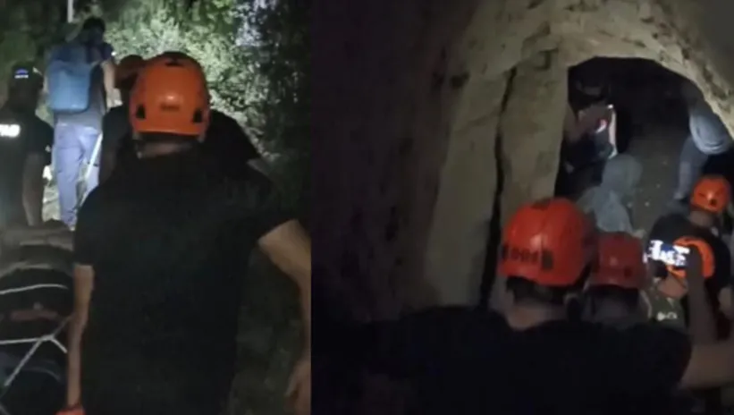 5 METRE YÜKSEKLİKTEN MAĞARAYA DÜŞTÜ 