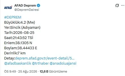 AFAD duyurdu: Adıyaman'da 4,2 büyüklüğünde deprem - 1