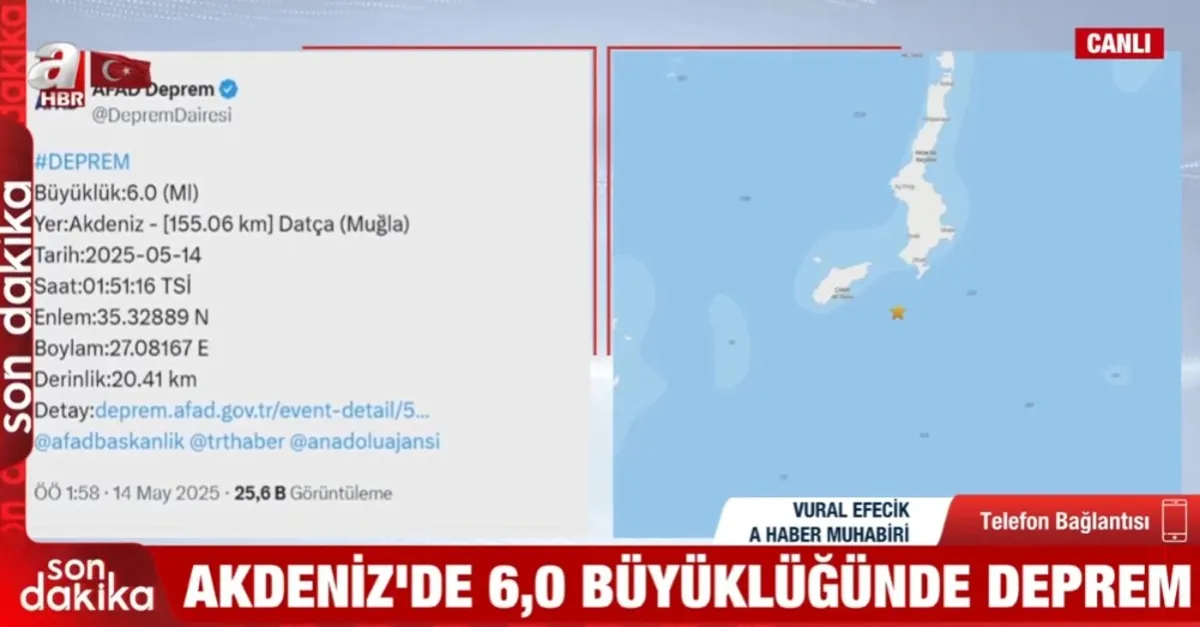 Akdeniz'de 6 büyüklüğünde deprem