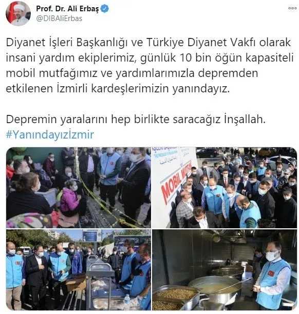 Diyanet Isleri Baskani Erbas Izmir Deki Depremzedeleri Ziyaret Etti