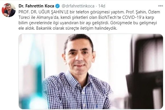 Sağlık Bakanı Fahrettin Koca Prof. Dr. Uğur Şahin’le görüştü: BioNTech’te COVID-19’a karşı...