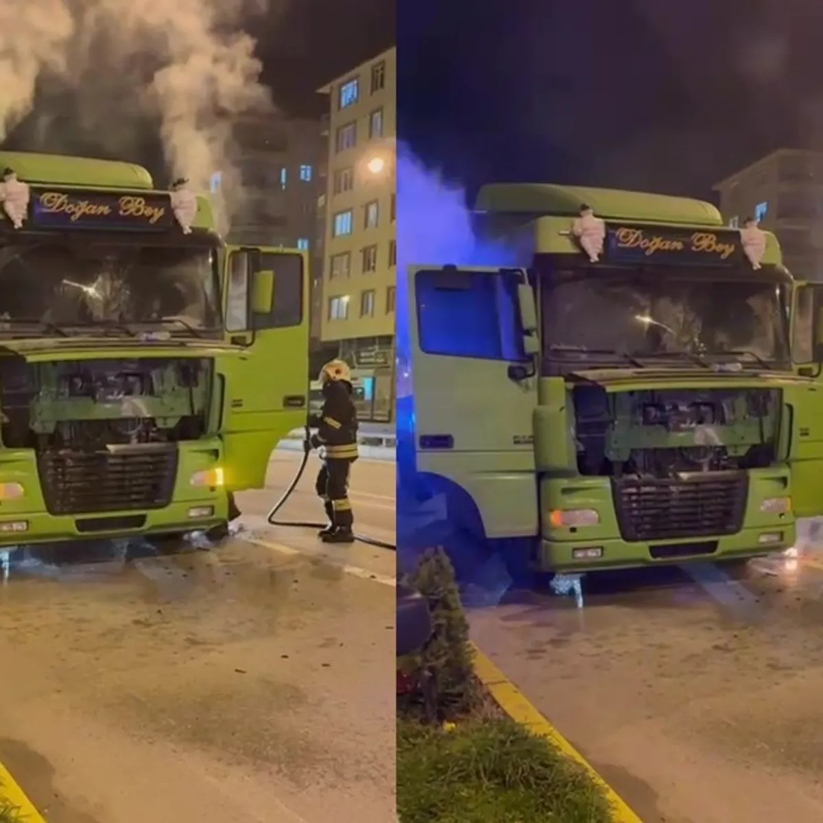 Kocaeli'de seyir halindeki TIR'da yangın! Araç maddi hasar aldı