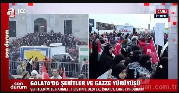 "Şehitlerimize rahmet! Filistin'e destek" mitinginde on binlerce kişi Galata Köprüsü'ne yürüdü 25