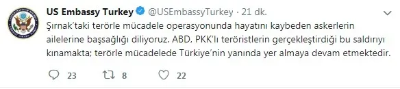 Son dakika: ABD'den Şırnak'taki hain saldırı ile ilgili açıklama - 1