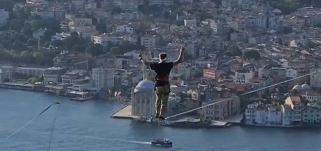 İstanbul Boğazı'nda tarihi anlar! Estonyalı akrobat Roose ip üstünde Asya'dan Avrupa'ya geçti