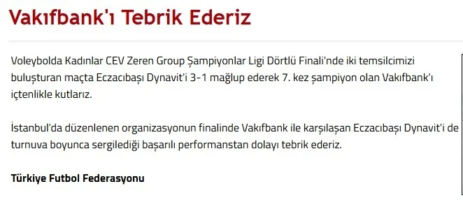 avrupanin-zirvesinde-7-sampiyonluk-turk-finalinde-kazanan-vakifbank-oldu-1777837670806.jpeg TFF'den CEV Şampiyonlar Ligi şampiyonu VakıfBank'a tebrik