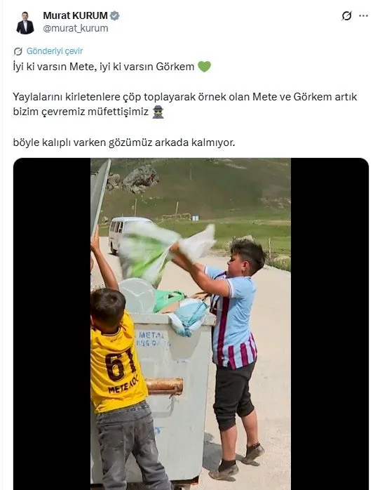 Çevre müffetişi kardeşlere Bakan Kurum'dan teşekkür