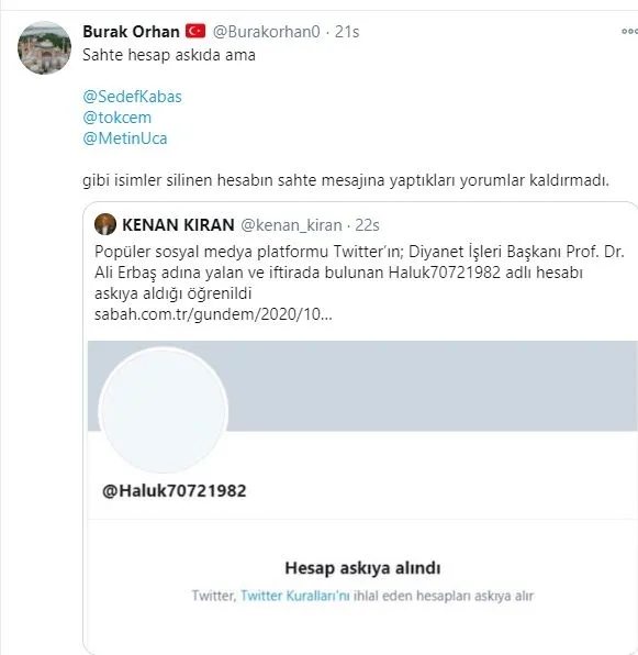 Diyanet İşleri Başkanı Ali Erbaş’a Twitter’dan iftira atmışlardı! O isimler yorumları kaldırmadı...