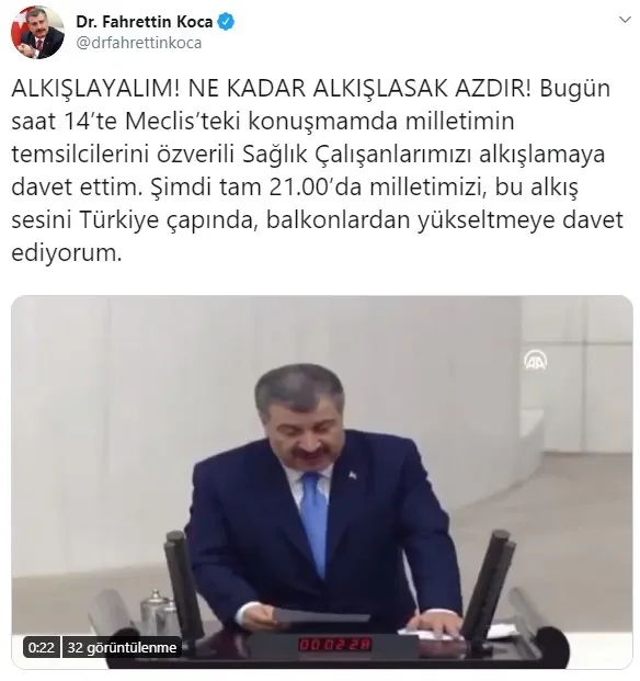 Sağlık Bakanı Fahrettin Koca sağlık çalışanları için destek istedi - 1