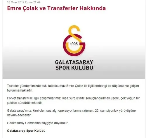 Son dakika: Galatasaray’dan flaş Emre Çolak açıklaması