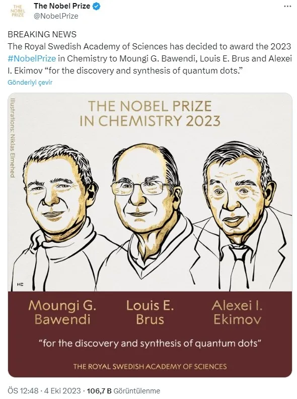Son dakika: 2023 Nobel Kimya Ödülü'nü Moungi Bawendi, Louis Brus ve Alexei Ekimov elde etti - 2