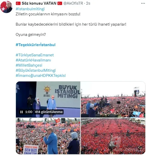 Başkan Recep Tayyip Erdoğan’dan “Teşekkürler İstanbul” mesajı! “Tweet altında paylaşalım…”