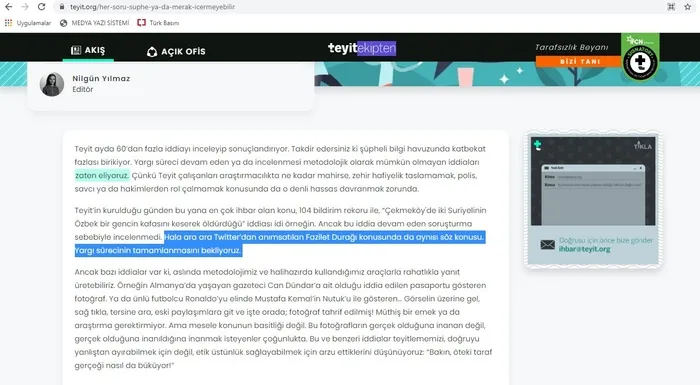 Bu nasıl doğrulama sitesi? Teyit, Fazilet durağı yalanında fikir ayrılığı yaşadığını açıkladı