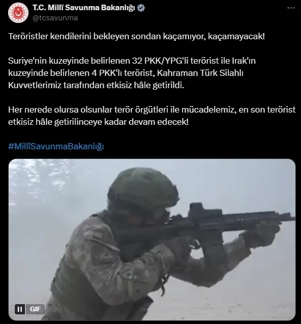 MSB duyurdu: 36 terörist etkisiz hale getirildi