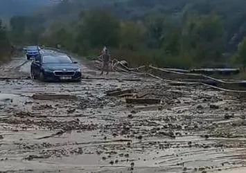 Zonguldak'ta yağış sonrası çamur yola aktı