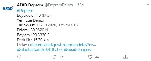 Son dakika haberi | Ege Denizi'nde 4,0 büyüklüğünde deprem | 2020 son depremler... - 1