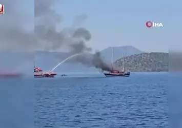 Marmaris’te tekne yangını kamerada